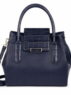 NWOT G.I.L.I. Navy Leather Croc Embossed Satchel Crossbody Bag